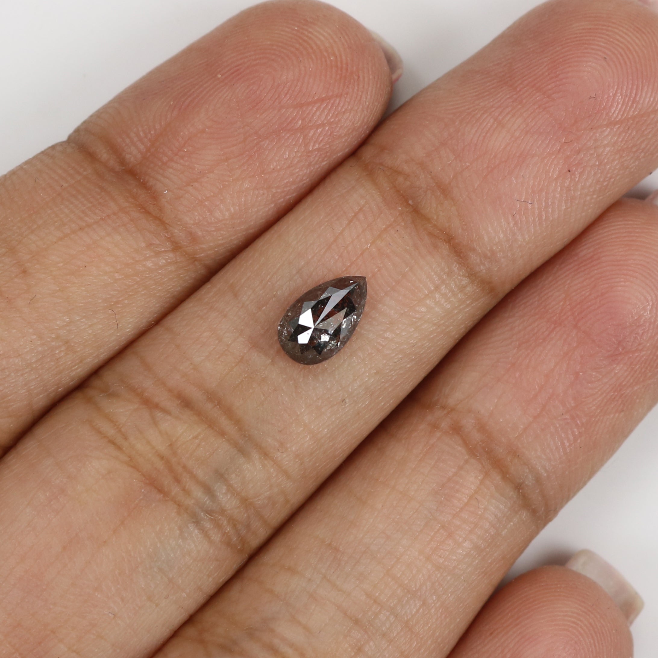 Natural Loose Pear Salt And Pepper Diamond Black Grey Color 0.77 CT 7.40 MM Pear Shape Rose Cut Diamond L1912