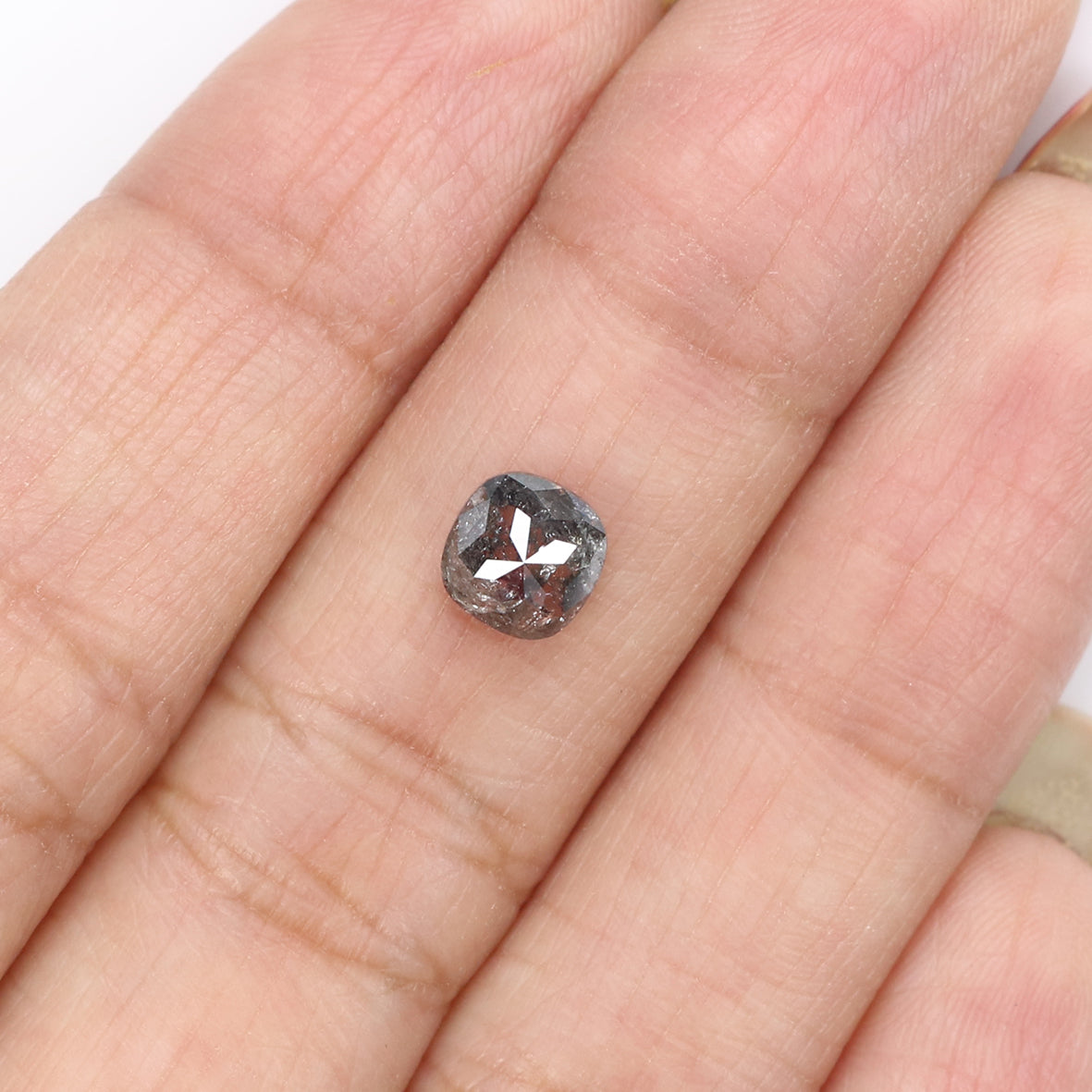 0.96 CT Natural Loose Cushion Shape Diamond Salt And Pepper Cushion Shape Diamond 5.70 MM Black Grey Color Cushion Rose Cut Diamond LQ2095