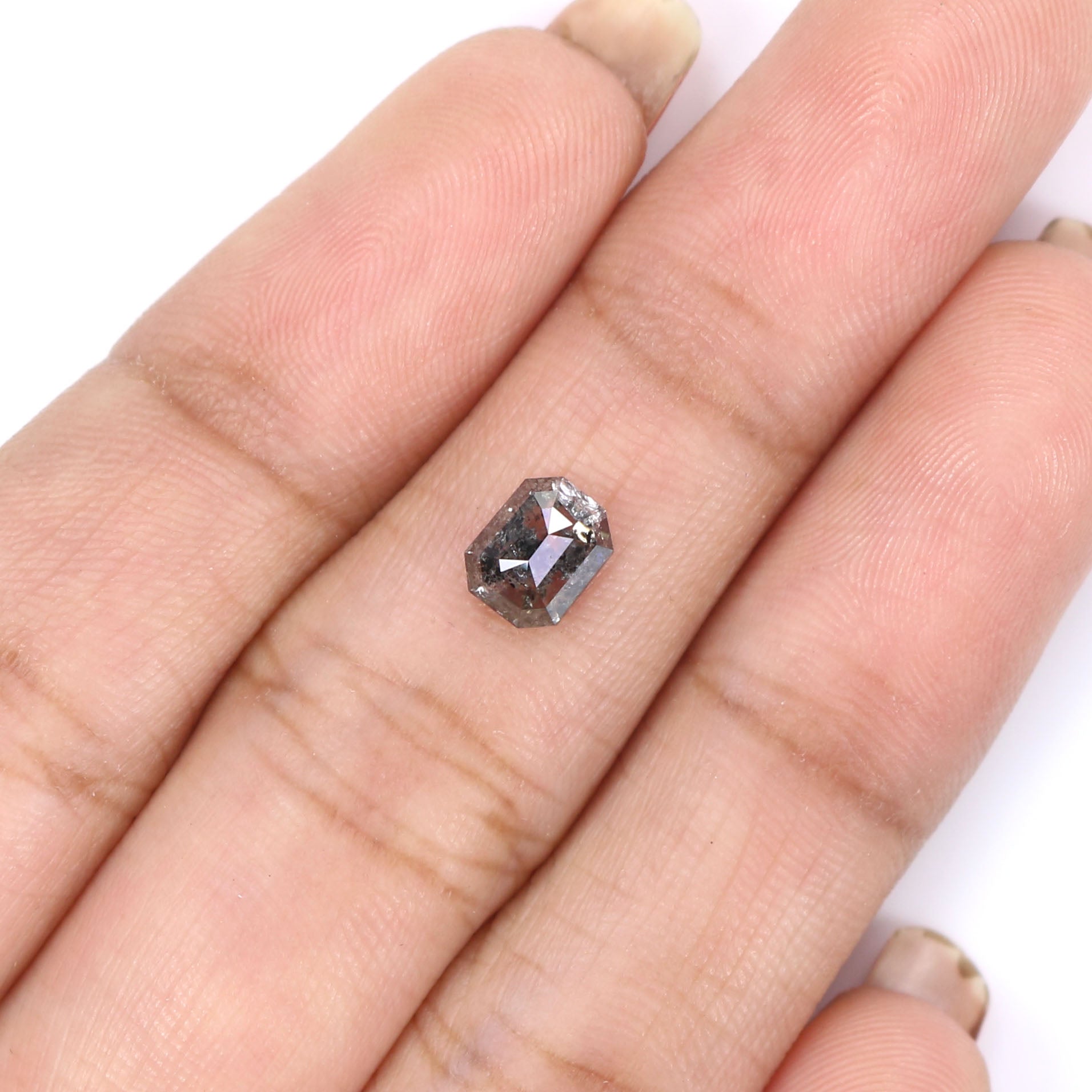 0.84 CT Natural Loose Emerald Shape Diamond Salt And Pepper Emerald Cut Diamond 6.05 MM Natural Black Grey Emerald Rose Cut Diamond LQ2165