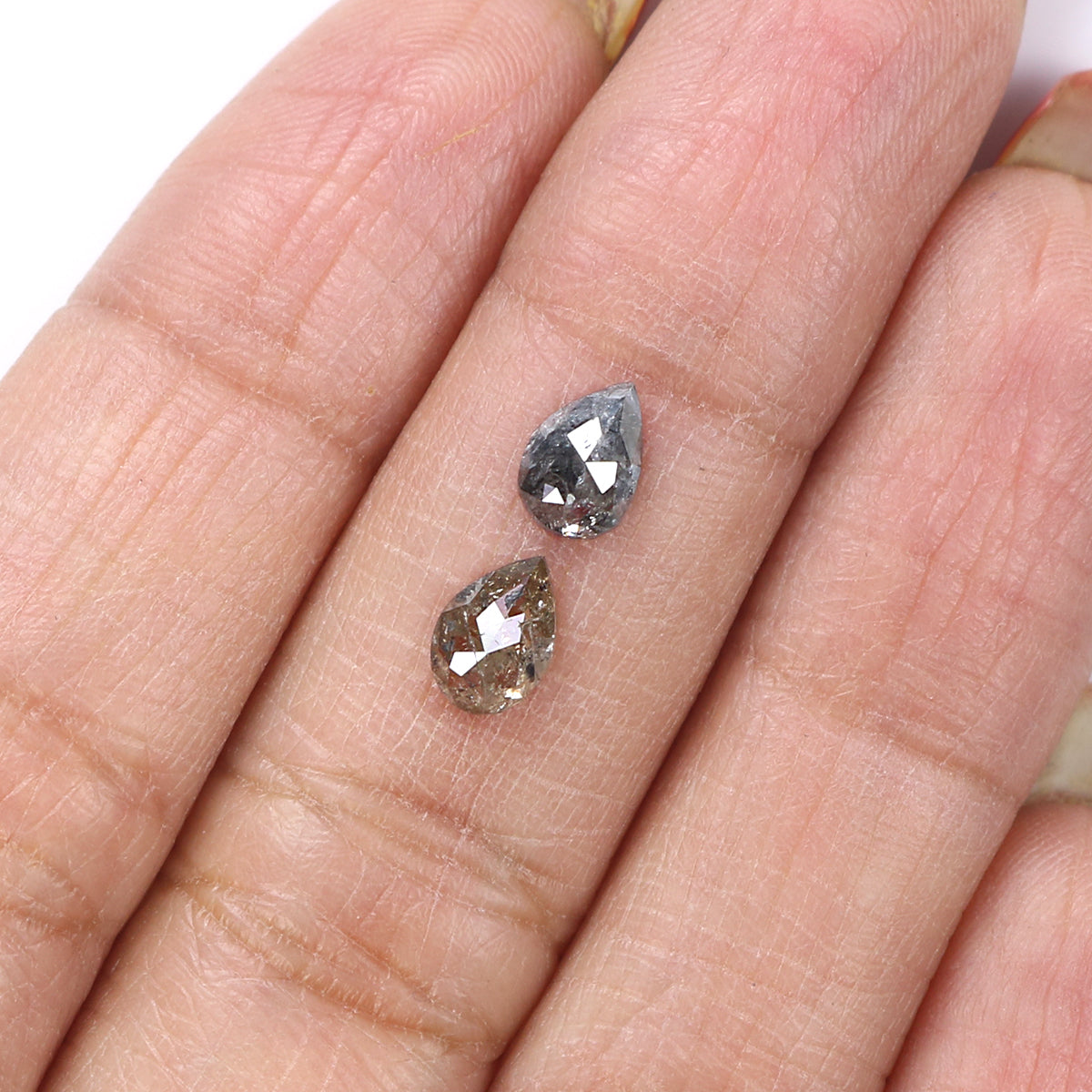 1.02 CT Natural Loose Pear Cut Pair Diamond Salt And Pepper Pear Shape Diamond 6.30 MM Natural Black Grey Color Pear Rose Cut Diamond LQ2082