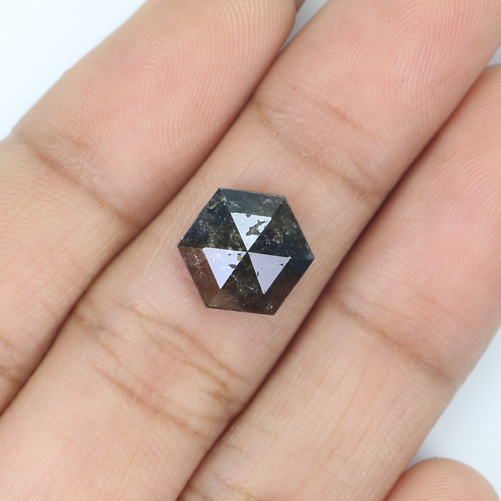 Natural Loose Hexagon Diamond Black Brown Color 2.36 CT 10.47 MM Hexagon Shape Rose Cut Diamond KR1556