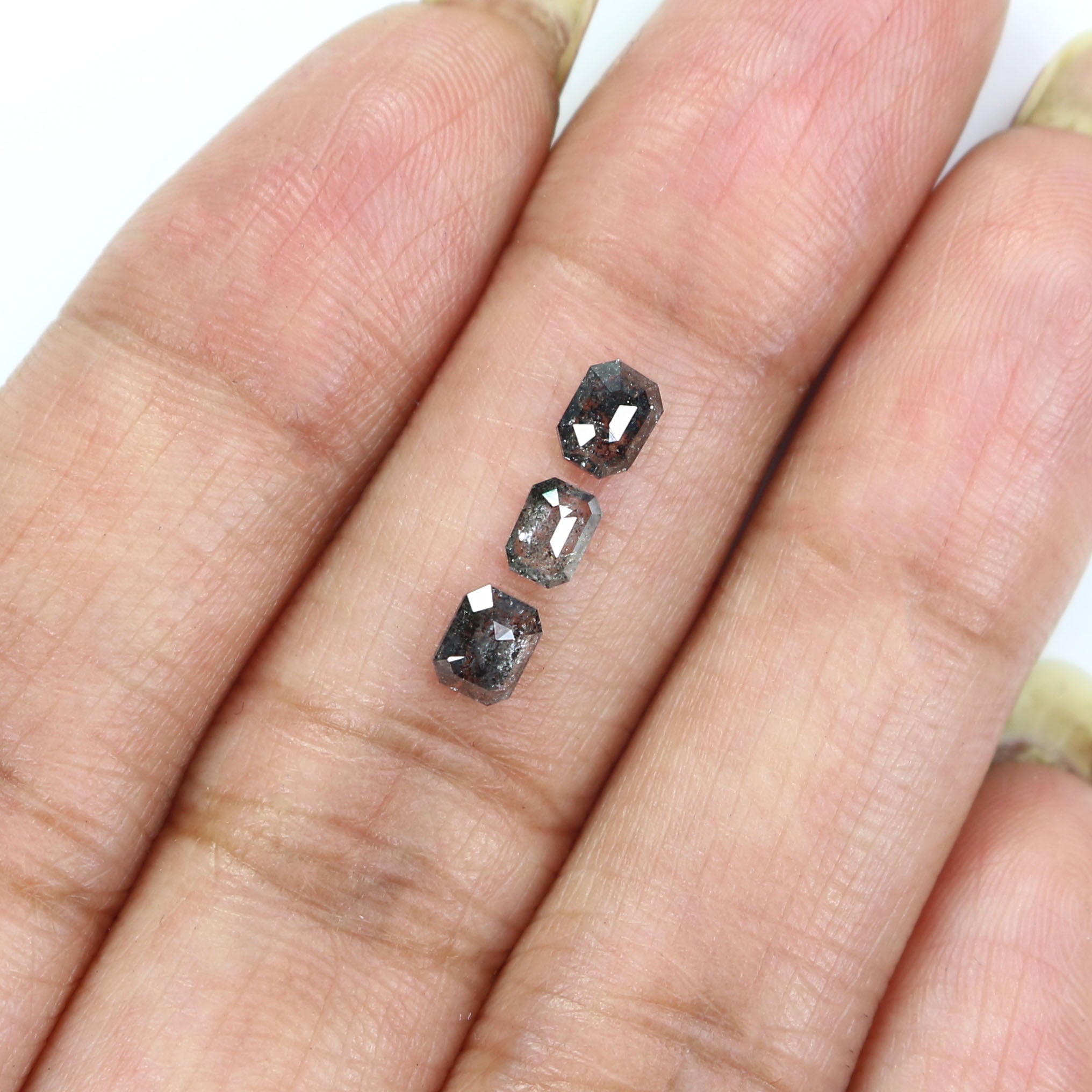 Natural Loose Emerald Salt And Pepper Diamond Black Grey Color 0.83 CT 4.09 MM Emerald Shape Rose Cut Diamond KDK2587