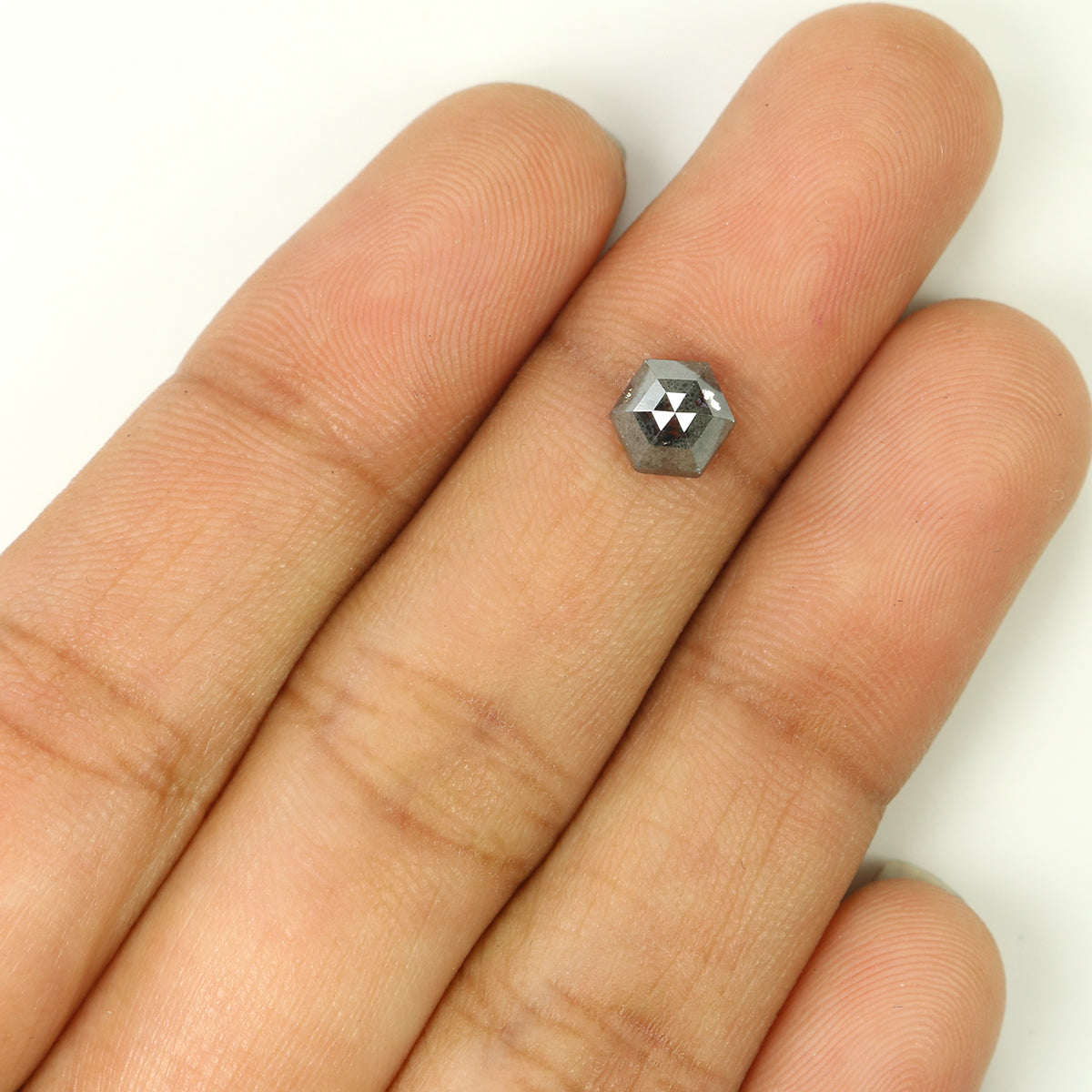 Natural Loose Hexagon Salt And Pepper Diamond Black Grey Color 1.05 CT 6.40 MM Hexagon Shape Rose Cut Diamond KR2406