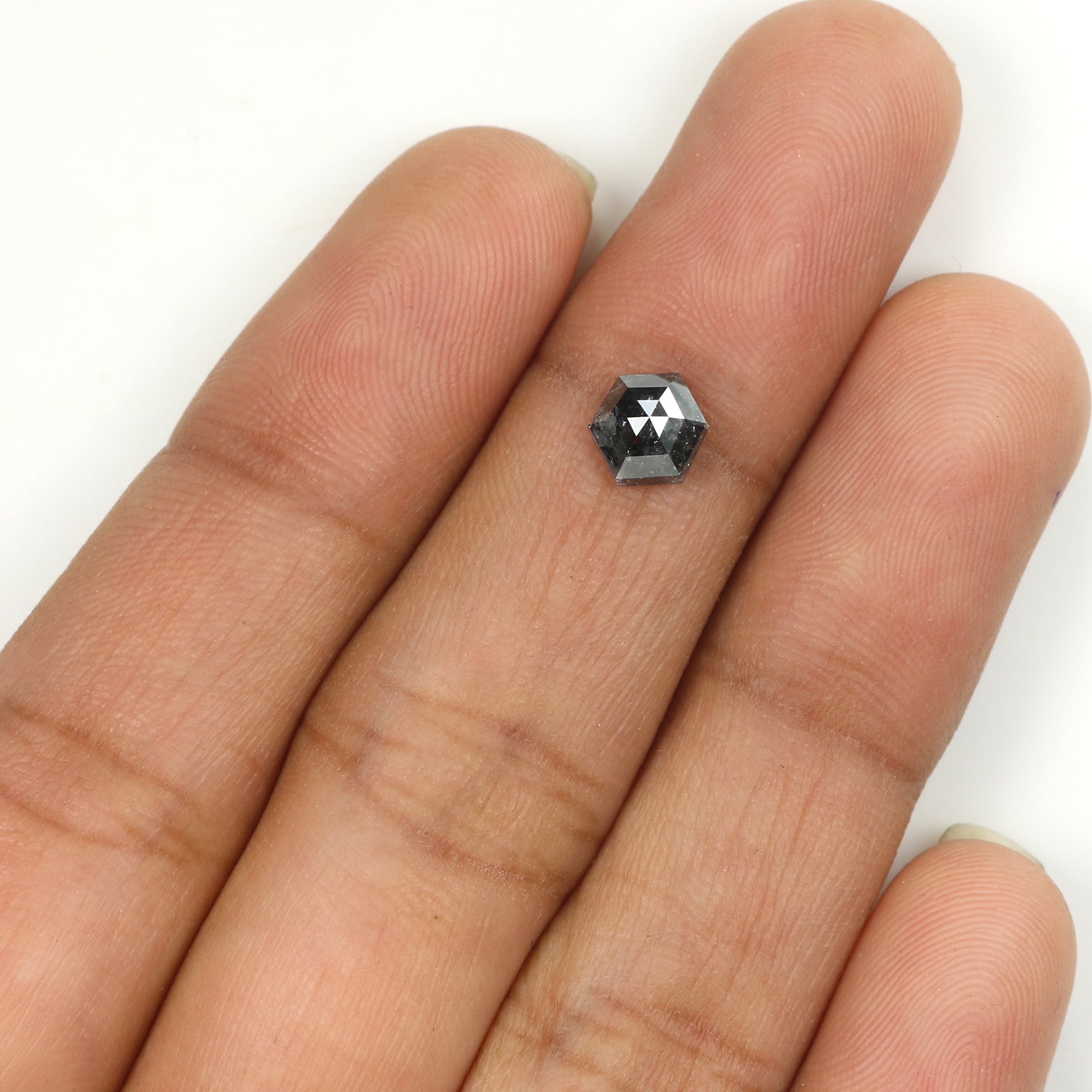 0.90 CT Natural Loose Hexagon Shape Diamond Salt And Pepper Hexagon Diamond 6.40 MM Natural Black Grey Color Hexagon Rose Cut Diamond KQ2408