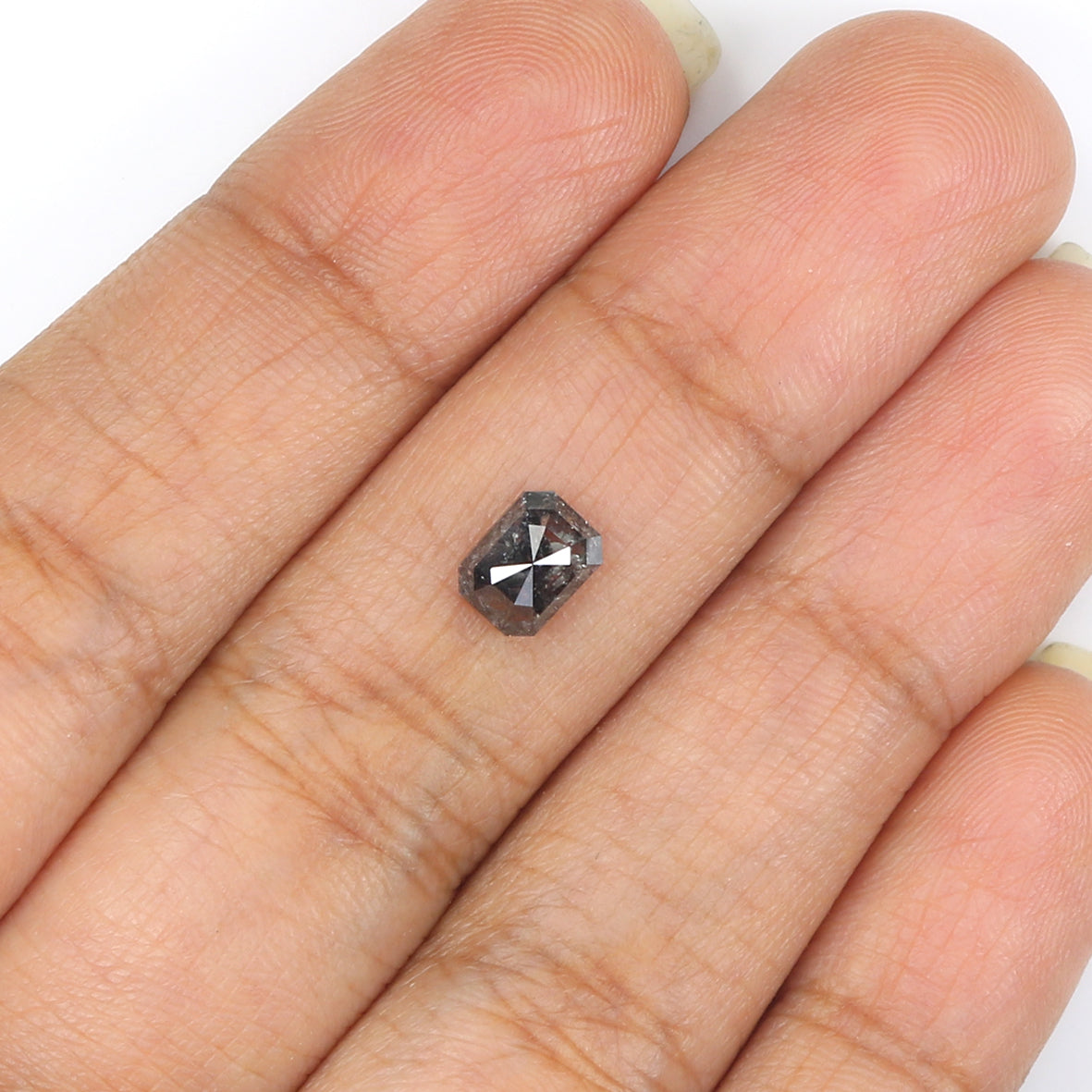 1.05 CT Natural Loose Emerald Shape Diamond Salt And Pepper Emerald Diamond 6.20 MM Black Grey Color Emerald Shape Rose Cut Diamond QLB2044