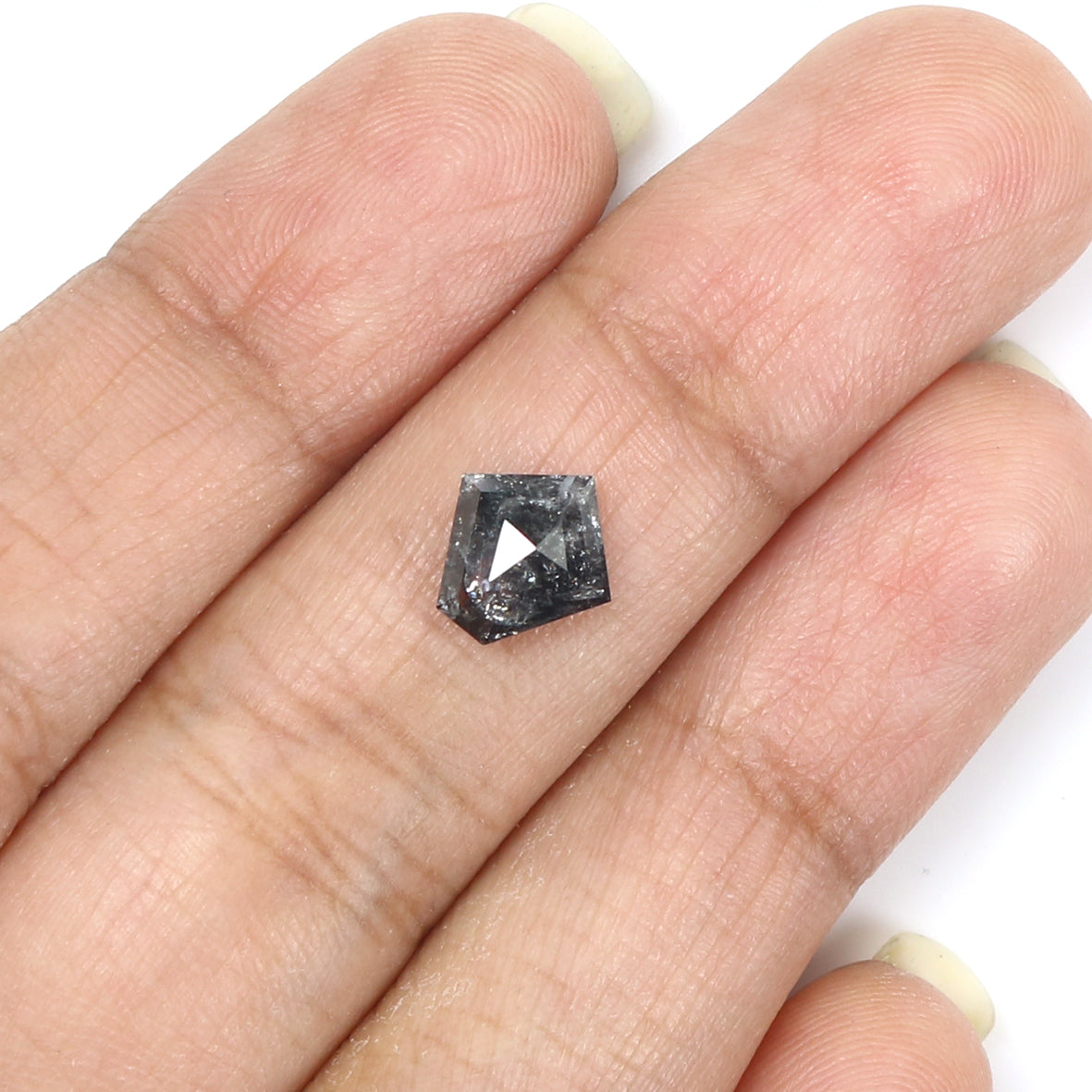 1.47 CT Natural Loose Pentagon Shape Diamond Salt And Pepper Pentagon Cut Diamond 8.30 MM Black Grey Color Pentagon Rose Cut Diamond LQ048