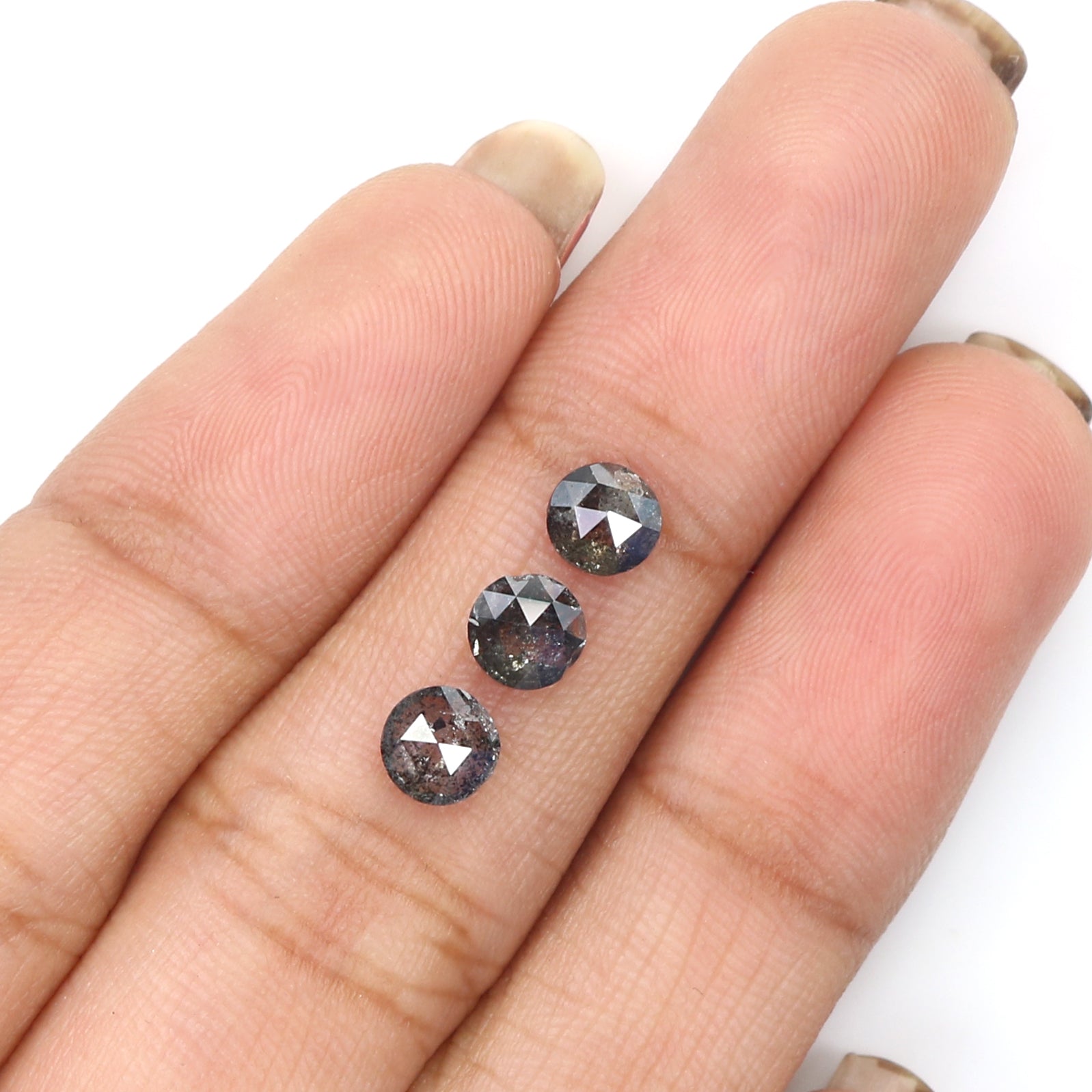 1.26 Ct Natural Loose Round Rose Cut Diamond Salt And Pepper Round Diamond 4.70 MM Natural Black Grey Color Round Rose Cut Diamond KQ1729