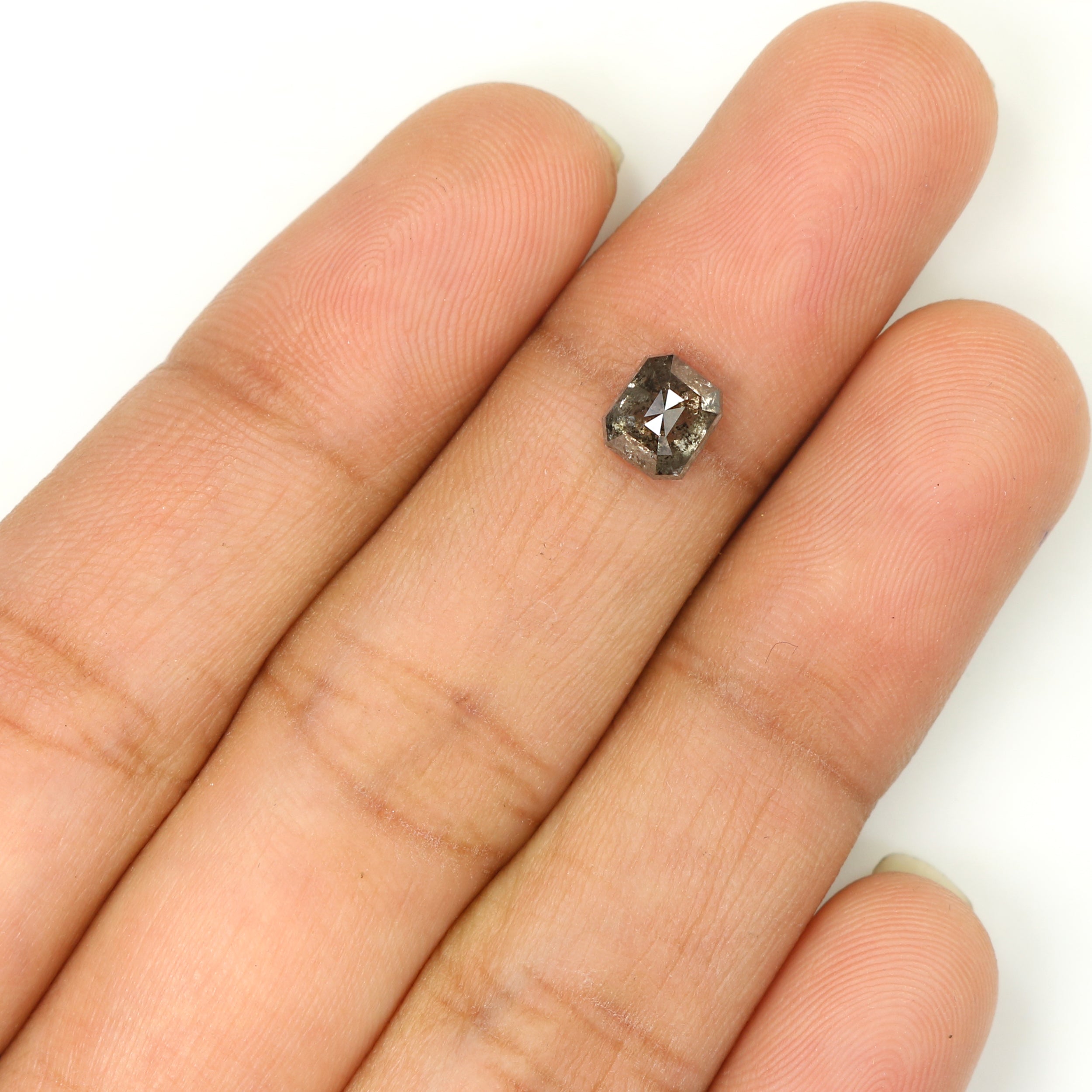 0.95 CT Natural Loose Emerald Shape Diamond Salt And Pepper Emerald Diamond 5.65 MM Natural Black Grey Color Emerald Rose Cut Diamond LQ1338