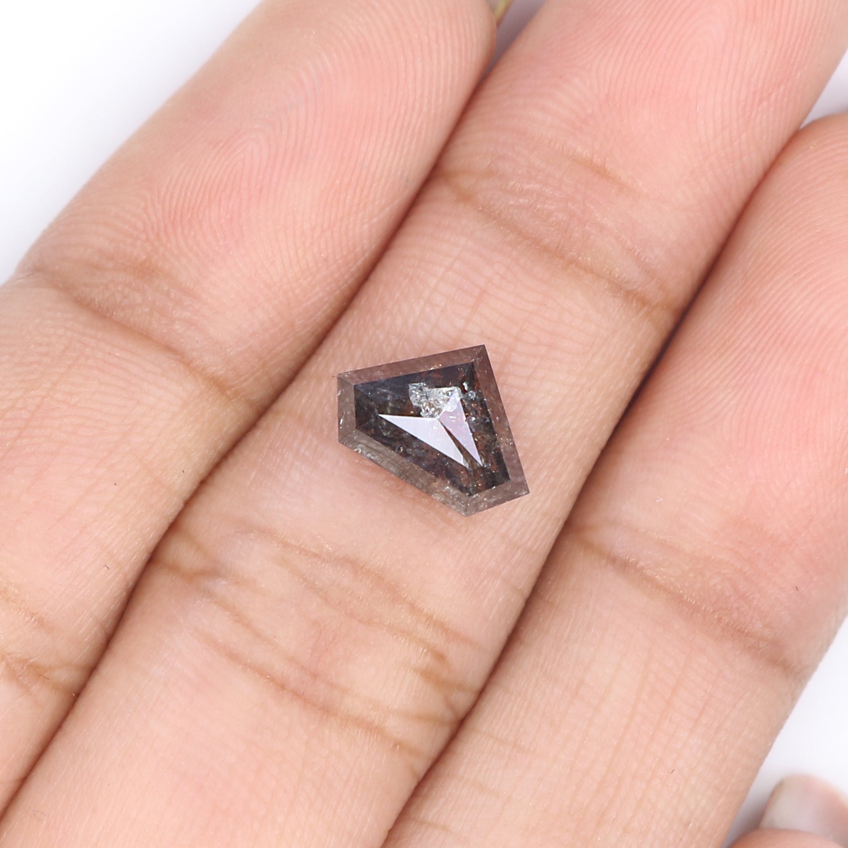 1.59 Ct Natural Loose Shield Shape Diamond Salt And Pepper Shield Cut Diamond 6.80 MM Black Gray Color Shield Shape Rose Cut Diamond LQ2300