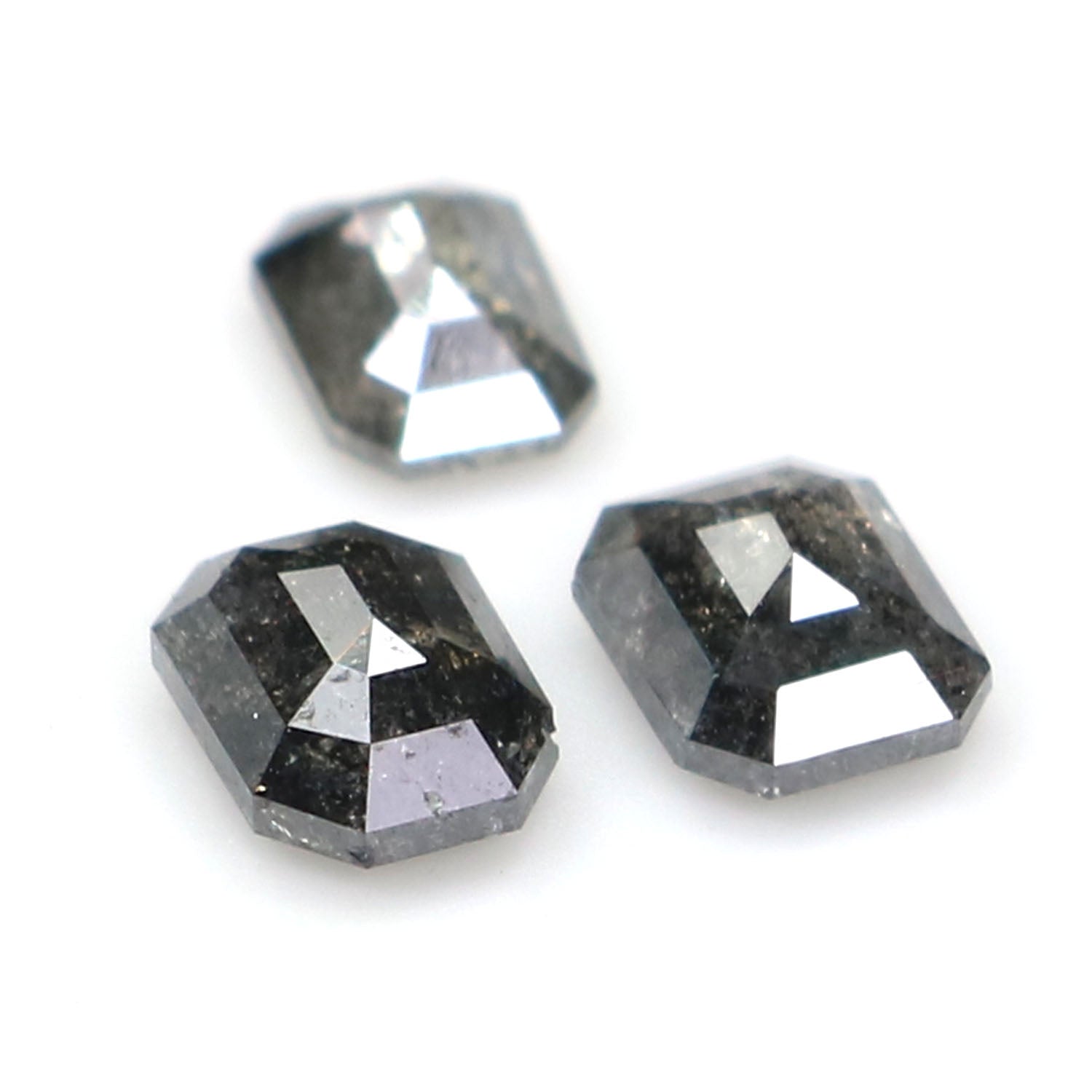 Natural Loose Emerald Salt And Pepper Diamond Black Grey Color 0.83 CT 4.09 MM Emerald Shape Rose Cut Diamond KDK2587