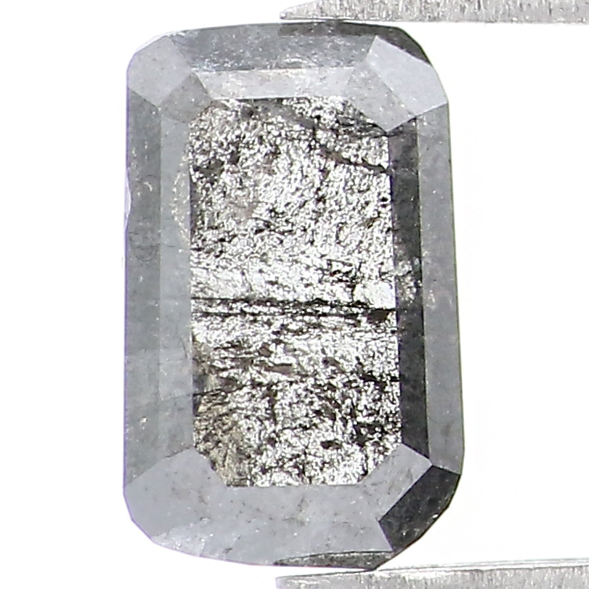 Natural Loose Emerald Salt And Pepper Diamond Black Grey Color 0.66 CT 6.95 MM Emerald Shape Rose Cut Diamond KR2430