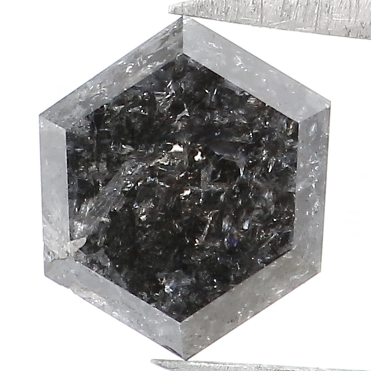 0.90 CT Natural Loose Hexagon Shape Diamond Salt And Pepper Hexagon Diamond 6.40 MM Natural Black Grey Color Hexagon Rose Cut Diamond KQ2408