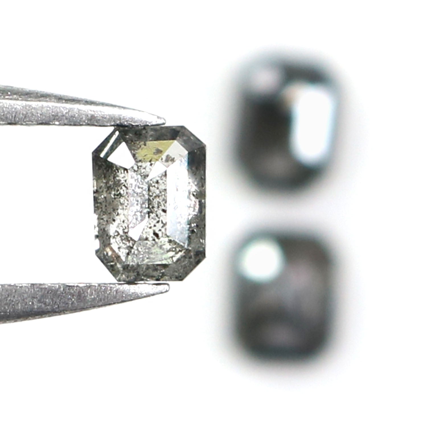 Natural Loose Emerald Salt And Pepper Diamond Black Grey Color 0.83 CT 4.09 MM Emerald Shape Rose Cut Diamond KDK2587