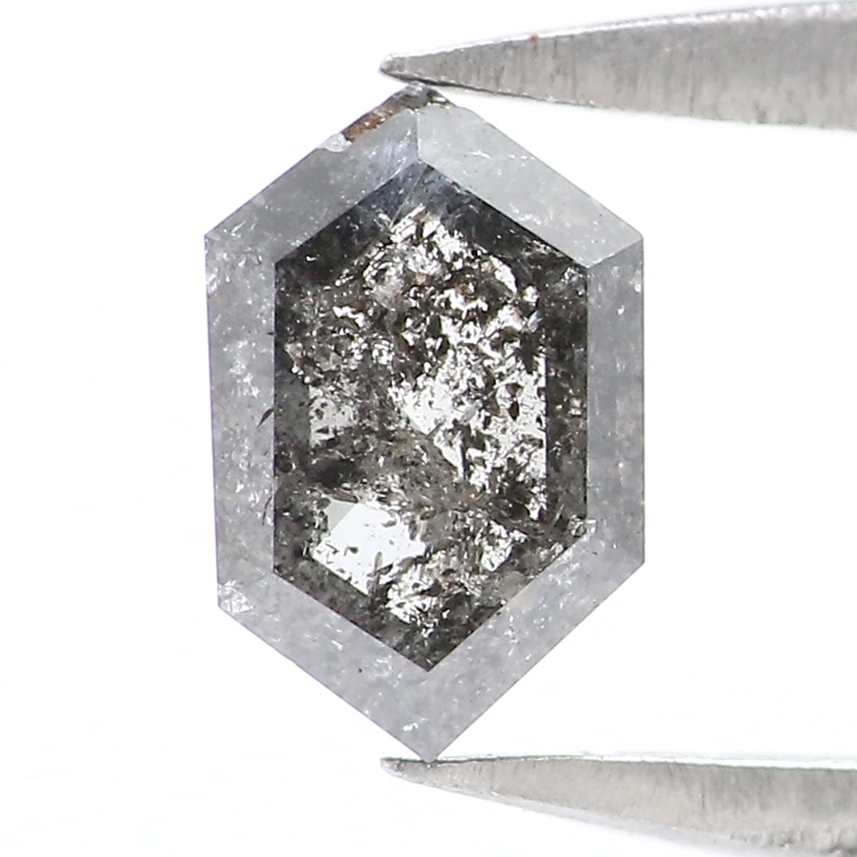 Natural Loose Hexagon Salt And Pepper Diamond Black Grey Color 0.37 CT 5.73 MM Hexagon Shape Rose Cut Diamond KR2539