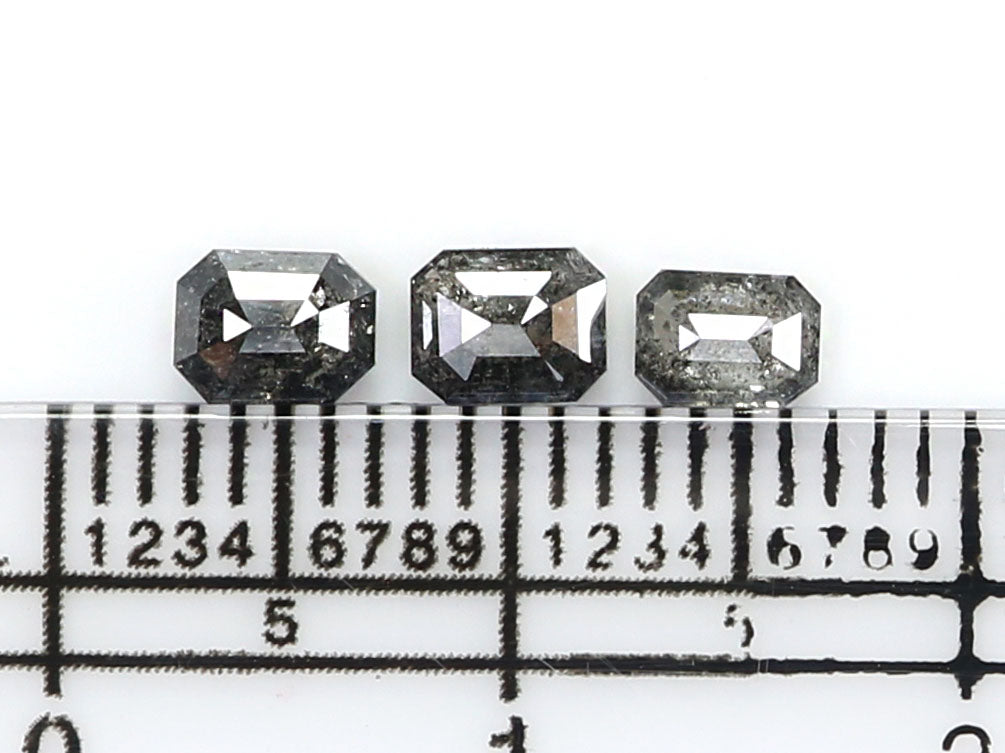 Natural Loose Emerald Salt And Pepper Diamond Black Grey Color 0.83 CT 4.09 MM Emerald Shape Rose Cut Diamond KDK2587