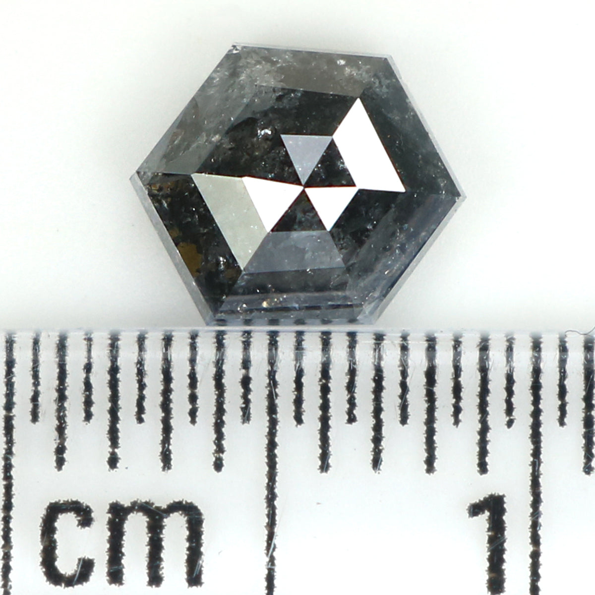 0.90 CT Natural Loose Hexagon Shape Diamond Salt And Pepper Hexagon Diamond 6.40 MM Natural Black Grey Color Hexagon Rose Cut Diamond KQ2408