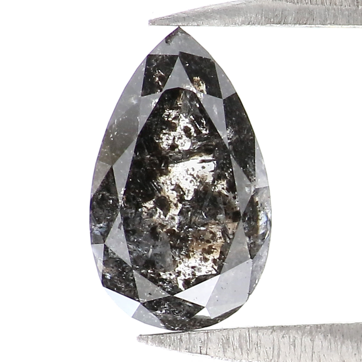 Natural Loose Pear Salt And Pepper Diamond Black Grey Color 0.77 CT 7.40 MM Pear Shape Rose Cut Diamond L1912