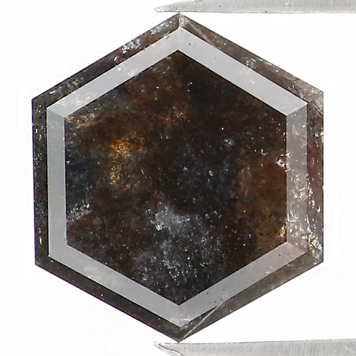 Natural Loose Hexagon Salt And Pepper Diamond Black Grey Color 0.83 CT 6.70 MM Hexagon Shape Rose Cut Diamond KR2396